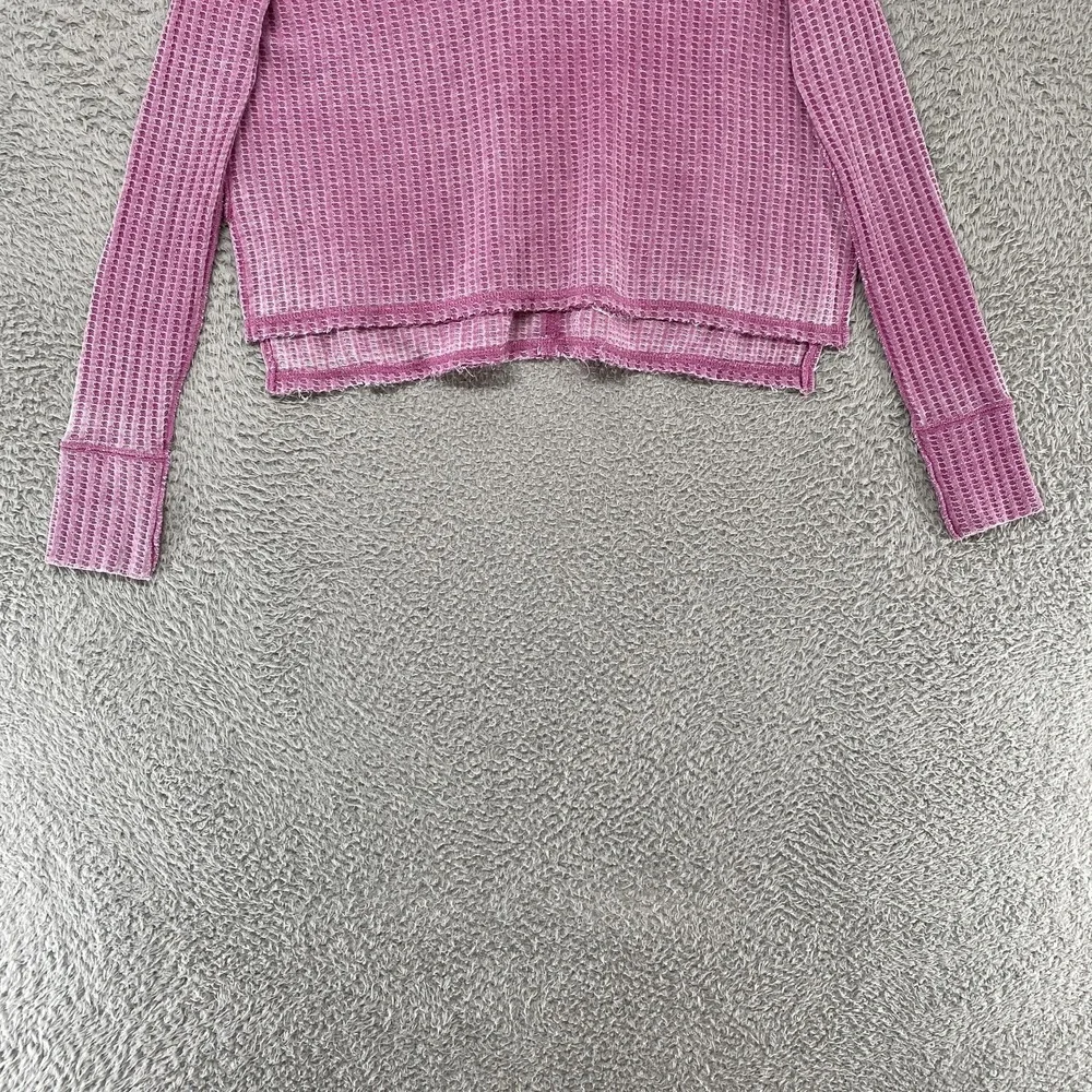 We The Free Thermal Top Womens XS Pink Waffle Cowl Neck Cropped Boxy Oversized